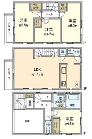 Floor plan. (1 Building), Price 37,800,000 yen, 4LDK, Land area 57.74 sq m , Building area 93.14 sq m