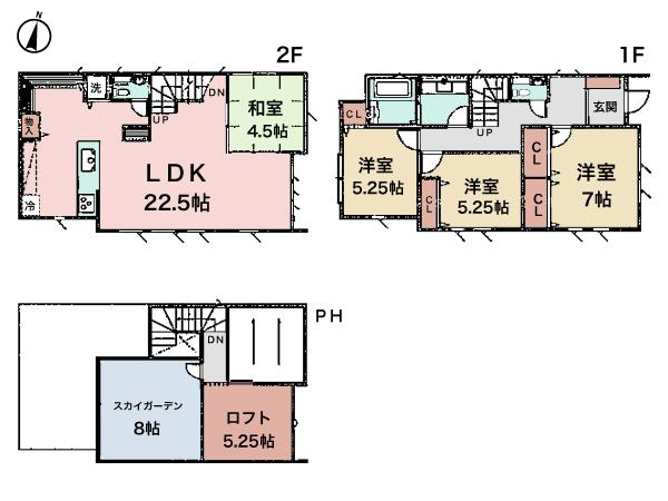 Floor plan. 62,800,000 yen, 4LDK, Land area 141.25 sq m , It is clear there 4LDK, including a building area of 112.2 sq m Pledge LDK22. Will floor plan to plug the sunshine on the south-facing.
