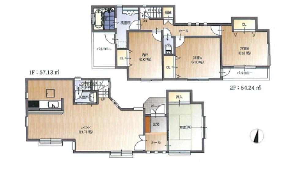Floor plan. (B), Price 34,800,000 yen, 4LDK, Land area 132.65 sq m , Building area 111.37 sq m