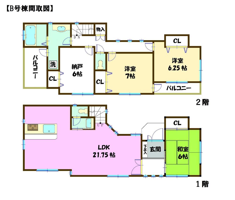 Floor plan. (B Building), Price 34,800,000 yen, 4LDK, Land area 132.98 sq m , Building area 111.37 sq m