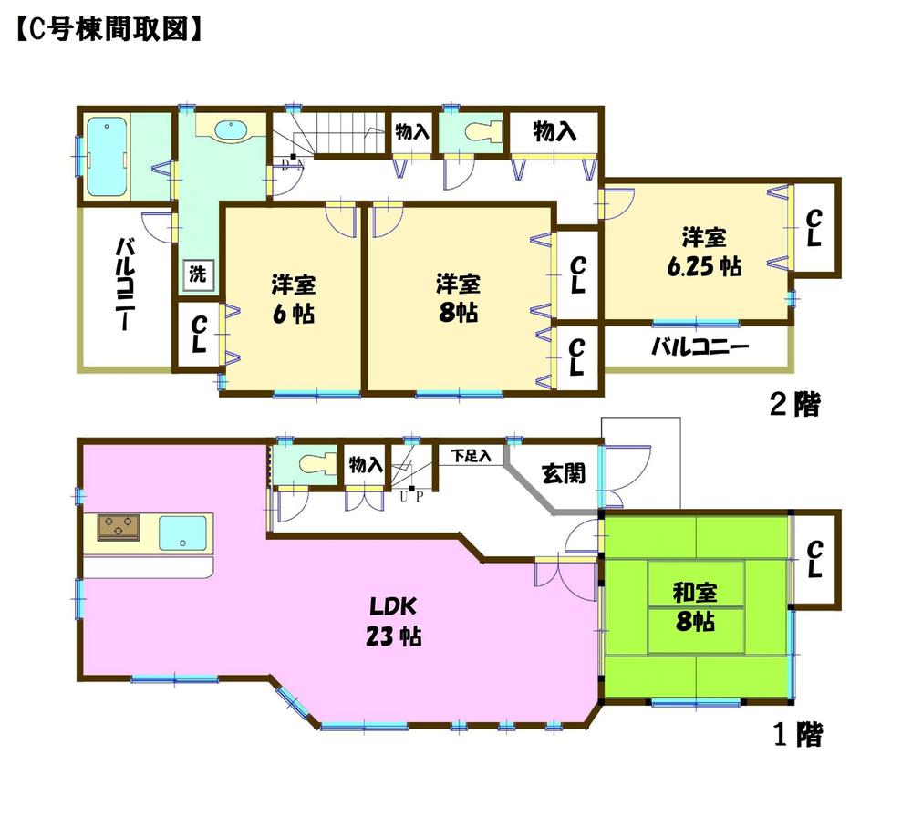 Floor plan. (C Building), Price 38,800,000 yen, 4LDK, Land area 177.63 sq m , Building area 124.52 sq m