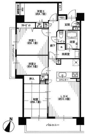 Floor plan. 4LDK, Price 32,900,000 yen, Occupied area 76.07 sq m , Balcony area 12.03 sq m