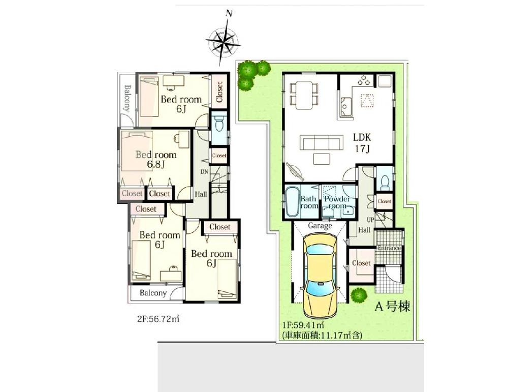 Floor plan. 49,800,000 yen, 4LDK, Land area 101.94 sq m , Gathered building area 116.13 sq m family our family reunion! Spacious living room is 17 Pledge. Room are reserved also spacious 6 quires more.