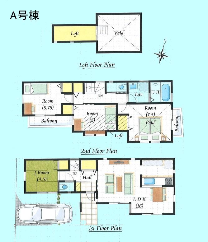 Floor plan. (A Building), Price 37,800,000 yen, 4LDK, Land area 86.52 sq m , Building area 88.69 sq m