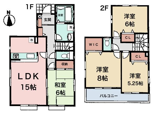 Floor plan. 37,800,000 yen, 4LDK, Land area 125.05 sq m , Building area 98.12 sq m 15 Pledge LDK is available by connecting with an adjacent 6 quires Japanese-style room.