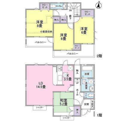 Floor plan. Building area 99.63 sq m ・ 4LDK the entire surface of the south-facing!