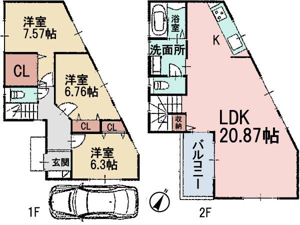 Floor plan. 31,800,000 yen, 3LDK, Land area 128.84 sq m , Building area 91.7 sq m living room floor is a gorgeous marble, Floor heating equipped.