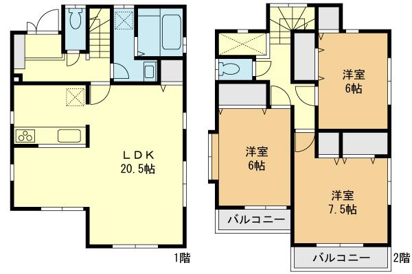 Floor plan. (1 Building), Price 34,800,000 yen, 3LDK, Land area 125.68 sq m , Building area 96.05 sq m