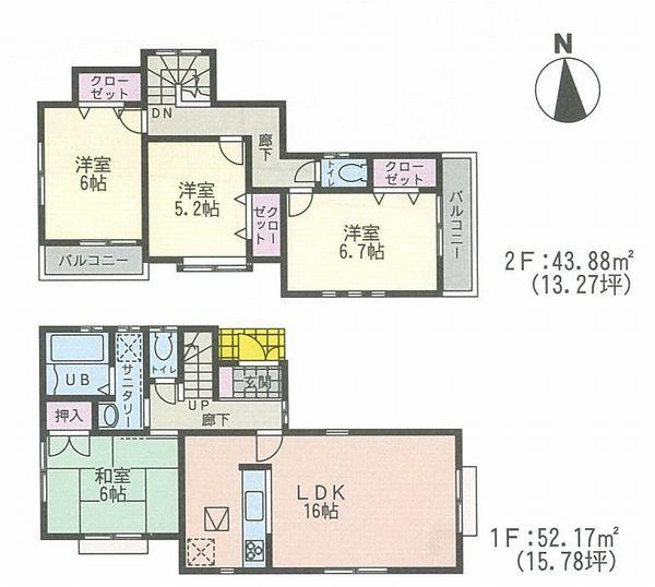 Floor plan. (1 Building), Price 34,800,000 yen, 4LDK, Land area 101.62 sq m , Building area 96.05 sq m