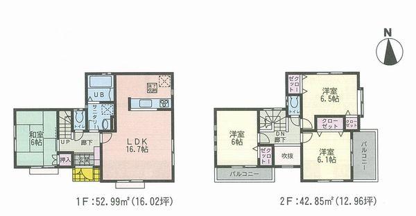 Floor plan. (6 Building), Price 37,800,000 yen, 4LDK, Land area 103.21 sq m , Building area 95.84 sq m