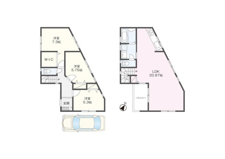 Floor plan. 30,800,000 yen, 3LDK, Land area 128.84 sq m , Building area 91.7 sq m large LDK ☆ WIC1 Tsubodai ☆