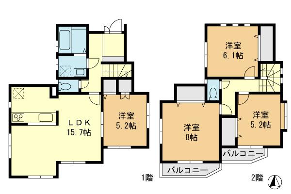 Floor plan. (5 Building), Price 36,800,000 yen, 4LDK, Land area 105.47 sq m , Building area 95.85 sq m