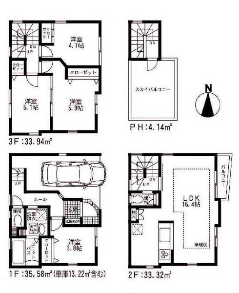 Floor plan. 34,850,000 yen, 4LDK, Land area 48.11 sq m , Building area 106.98 sq m