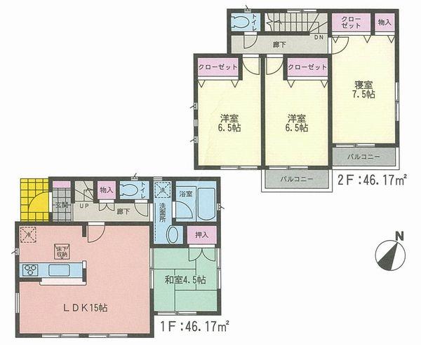 Floor plan. 38,800,000 yen, 4LDK, Land area 152.39 sq m , Building area 92.34 sq m