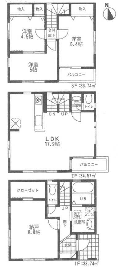 Floor plan. 35,800,000 yen, 3LDK + S (storeroom), Land area 81.17 sq m , Building area 102.05 sq m