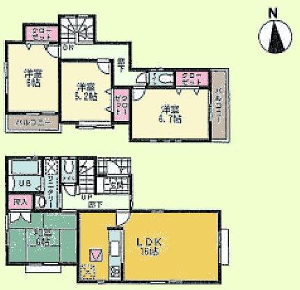 Floor plan. (1 Building), Price 34,800,000 yen, 4LDK, Land area 101.62 sq m , Building area 95.05 sq m
