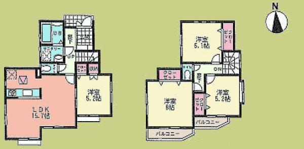 Floor plan. (5 Building), Price 36,800,000 yen, 4LDK, Land area 105.47 sq m , Building area 95.85 sq m
