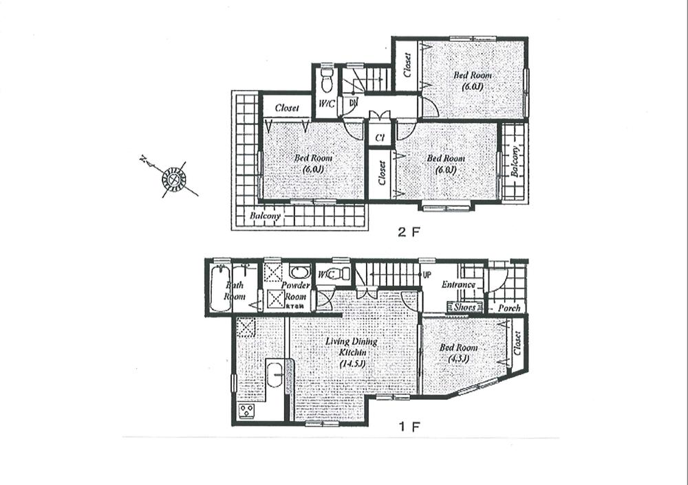 Floor plan. 33,800,000 yen, 4LDK, Land area 136.64 sq m , Building area 89.01 sq m floor plan 4LDK, 2 places balcony!