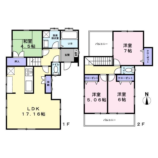 Floor plan. (Building 2), Price 37,800,000 yen, 4LDK, Land area 125.92 sq m , Building area 89.42 sq m