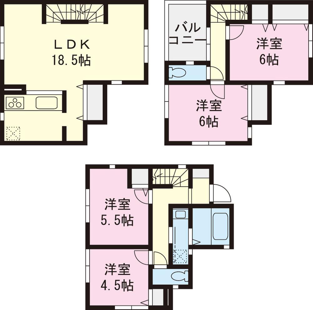 Floor plan. (Building 2), Price 34,800,000 yen, 4LDK, Land area 67.79 sq m , Building area 97.71 sq m