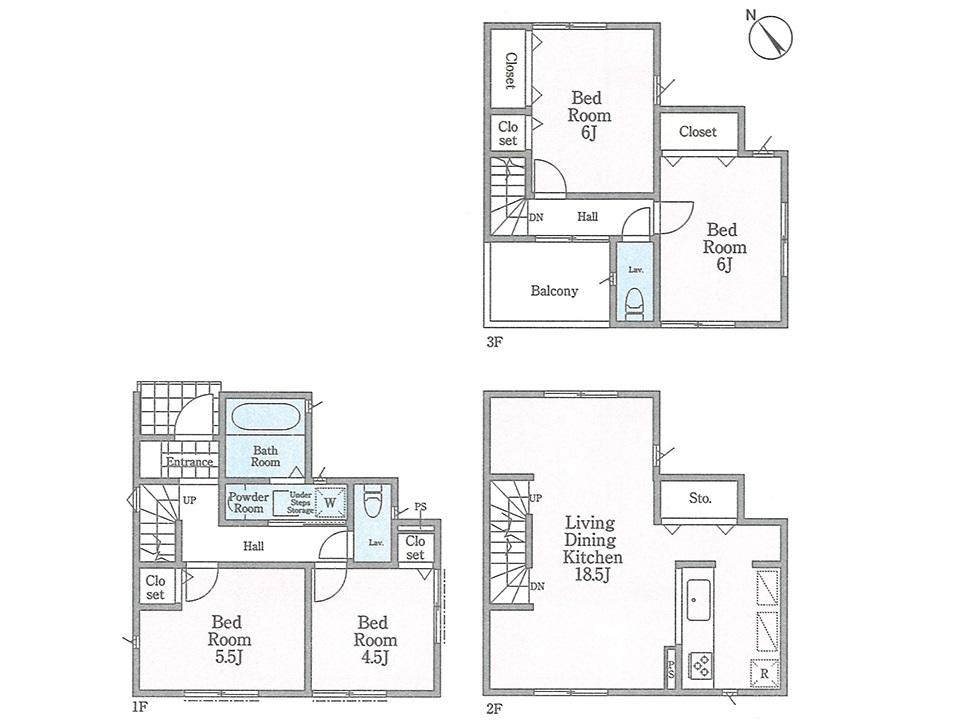 Floor plan. (Building 2), Price 34,800,000 yen, 4LDK, Land area 67.79 sq m , Building area 97.71 sq m