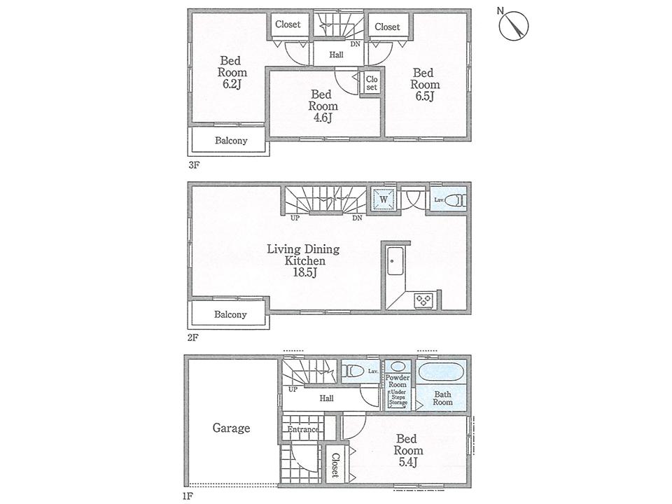 Floor plan. (6 Building), Price 38,800,000 yen, 4LDK, Land area 61.05 sq m , Building area 107.85 sq m