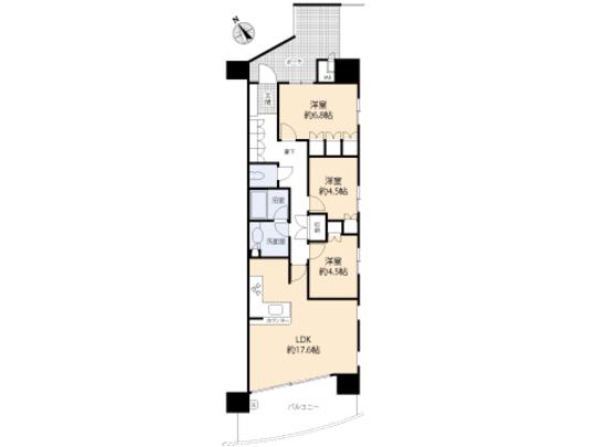 Floor plan. 3LDK, Price 39,900,000 yen, Occupied area 76.88 sq m , Balcony area 13.33 sq m floor plan