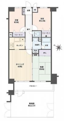 Floor plan. 3LDK, Price 19.9 million yen, Footprint 63 sq m , Balcony area 7.28 sq m