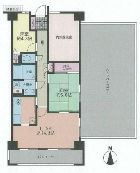 Floor plan. 2LDK, Price 23,900,000 yen, Occupied area 61.35 sq m , Balcony area 10.2 sq m