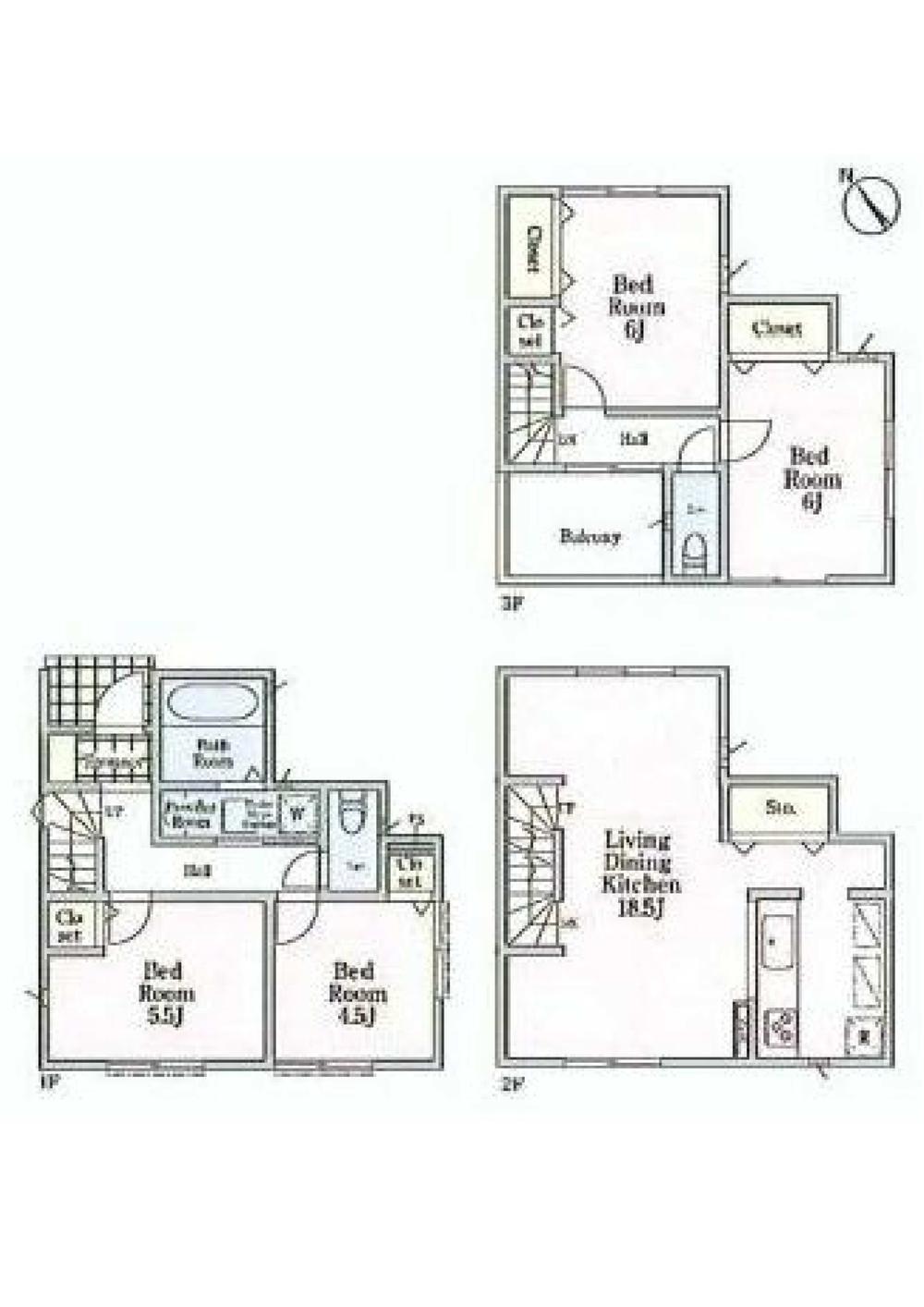 Floor plan. (Building 2), Price 34,800,000 yen, 4LDK, Land area 67.79 sq m , Building area 97.71 sq m