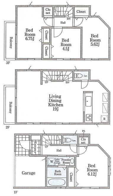 Floor plan. (3 Building), Price 36,800,000 yen, 4LDK, Land area 63.37 sq m , Building area 108.05 sq m