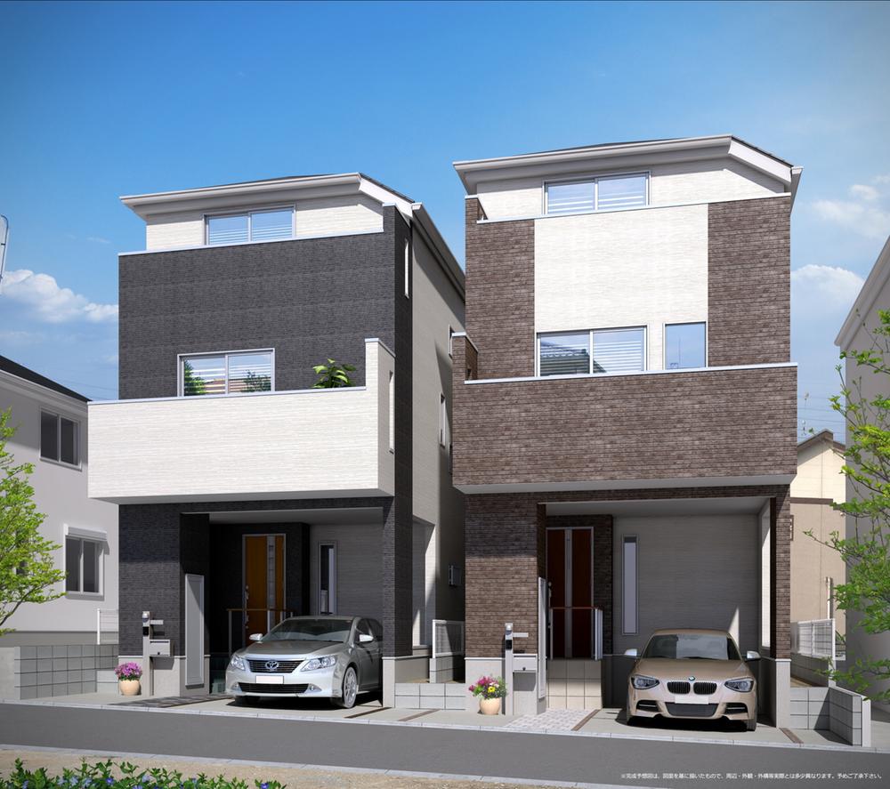 Rendering (appearance). A Building (left), D Building (right)