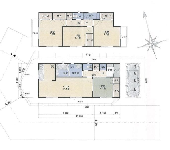 Compartment view + building plan example. Building plan example ((1)) 4LDK, Land price 23.8 million yen, Land area 100.17 sq m , Building price 12 million yen, Building area 93.96 sq m