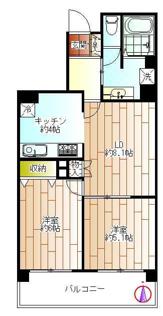 Floor plan. 2LDK, Price 25,900,000 yen, Occupied area 56.09 sq m , Balcony area 9 sq m