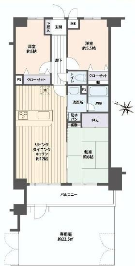 Floor plan. 3LDK, Price 19.9 million yen, Footprint 63 sq m , Balcony area 7.28 sq m