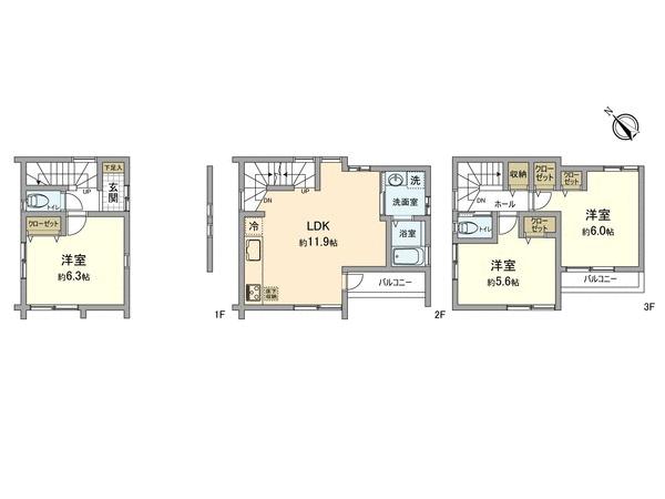 Floor plan. 25,800,000 yen, 3LDK, Land area 45.7 sq m , Building area 84.25 sq m