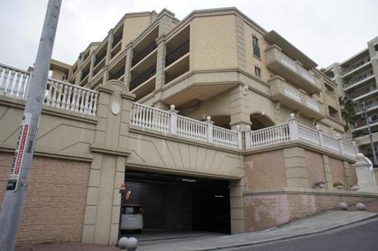 Parking lot. Underground parking entrance