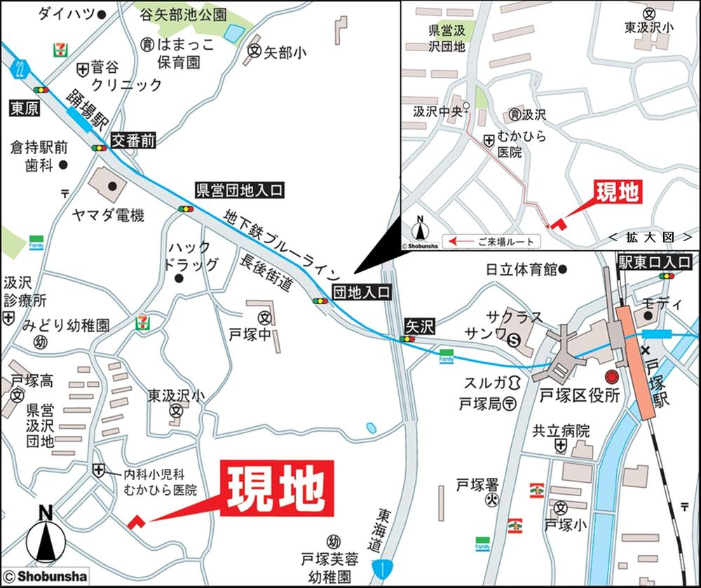 Local guide map. JR "Totsuka" station ・ Yokohama Blue Line "landing" Station 2 Station available