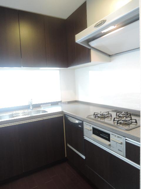 Kitchen. L-shaped kitchen adopted