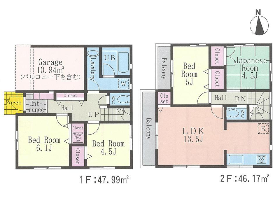 Floor plan. (1 Building), Price 39,800,000 yen, 4LDK, Land area 85.74 sq m , Building area 94.16 sq m