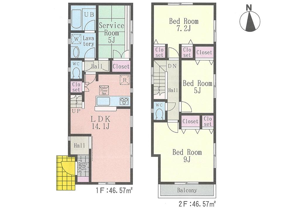 Floor plan. (4 Building), Price 42,800,000 yen, 3LDK+S, Land area 94.82 sq m , Building area 93.14 sq m