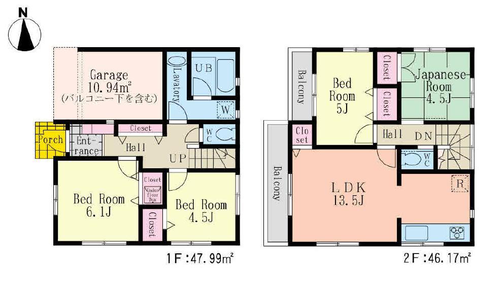 Floor plan. (1 Building), Price 39,800,000 yen, 4LDK, Land area 85.74 sq m , Building area 94.16 sq m