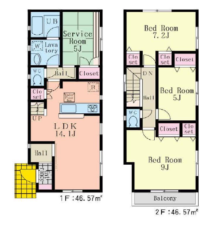 Floor plan. (5 Building), Price 42,800,000 yen, 3LDK+S, Land area 93.76 sq m , Building area 93.14 sq m