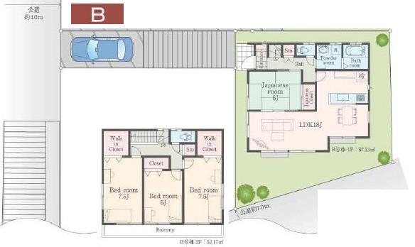 Floor plan. (B Building), Price 39,800,000 yen, 4LDK, Land area 138.67 sq m , Building area 109.3 sq m