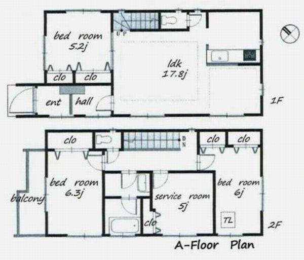 Floor plan. (A Building), Price 41,800,000 yen, 4LDK, Land area 101.01 sq m , Building area 97.86 sq m