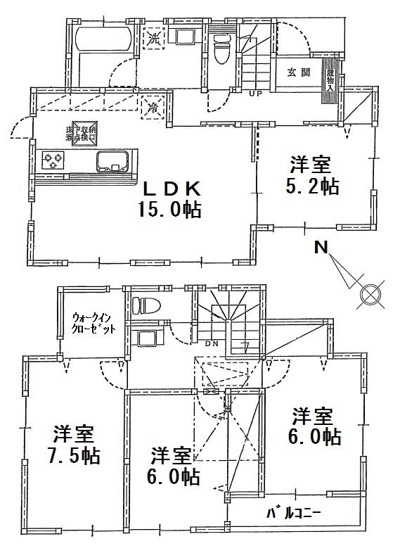 Floor plan. (E Building), Price 39,500,000 yen, 4LDK, Land area 125.93 sq m , Building area 99.78 sq m