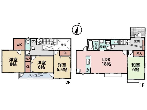 Floor plan. 44,800,000 yen, 4LDK, Land area 151.44 sq m , Wide entrance with a building area of 111.89 sq m atrium! There are also basin corner on the second floor.