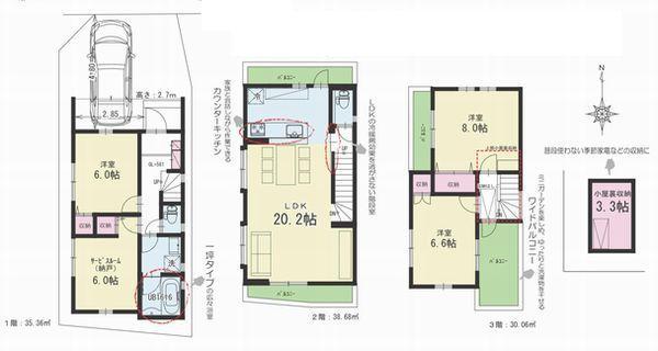 Floor plan. (B Building), Price 38,800,000 yen, 3LDK+S, Land area 72.02 sq m , Building area 104.04 sq m