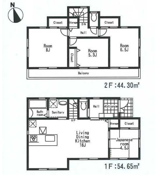 Floor plan. (A Building), Price 51,800,000 yen, 4LDK, Land area 124.14 sq m , Building area 98.95 sq m
