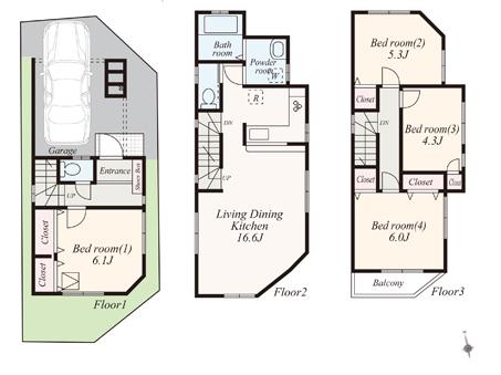 No.20 between the floor plan (4LDK + car space Site area 51.99 sq m Building area 107.76 sq m / Garage portion including 10.35 sq m)